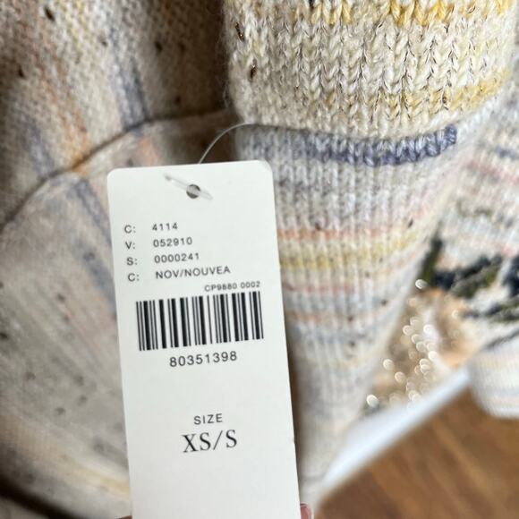 Anthropologie Metallic Cardigan Sweater Womens XS/S Beige Floral Artsy Cozy - Picture 9 of 11